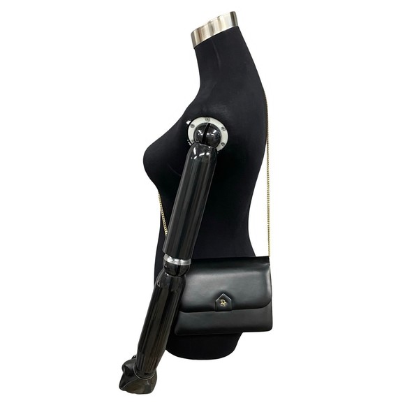 Dior  Shoulder Christian Leather Black Calf Hardware Chain Bag Mini Logo - Picture 1 of 11